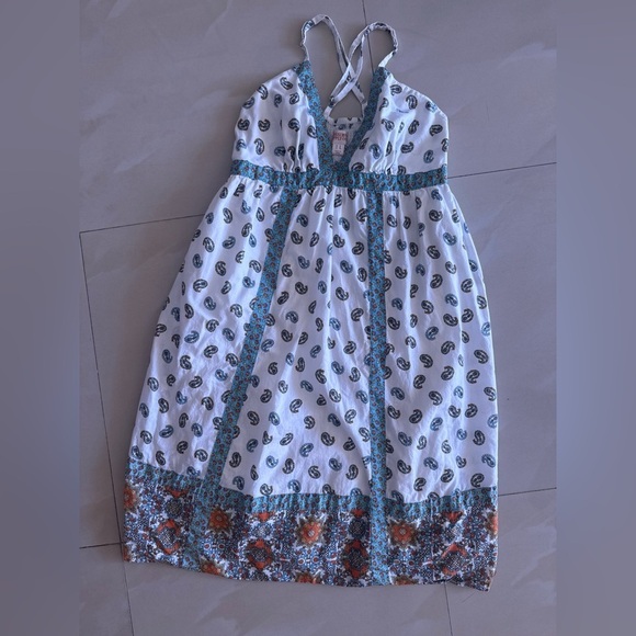 Vintage mossimo supply co hippie babydoll white blue patterned dress summer L - Picture 7 of 11